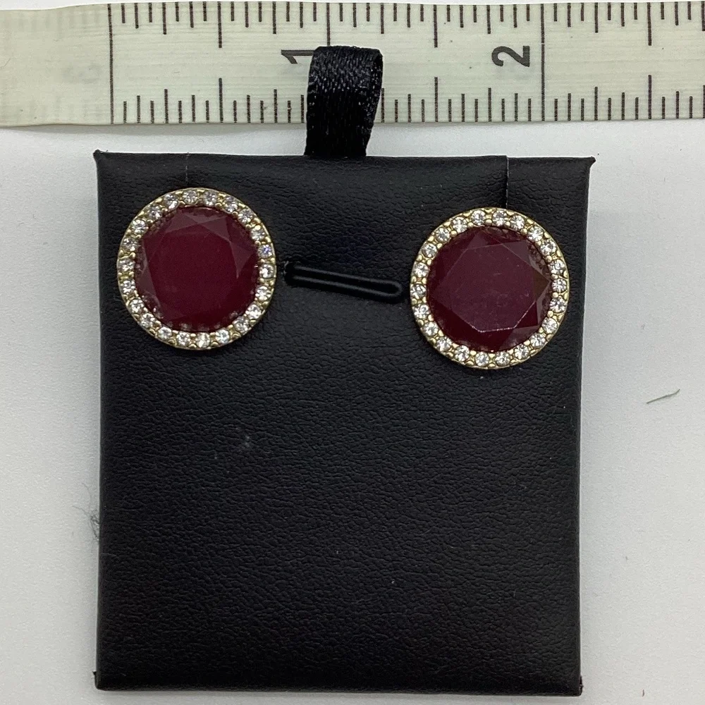 210. Maroon, Gold & Diamond-Studded Earrings – EUC